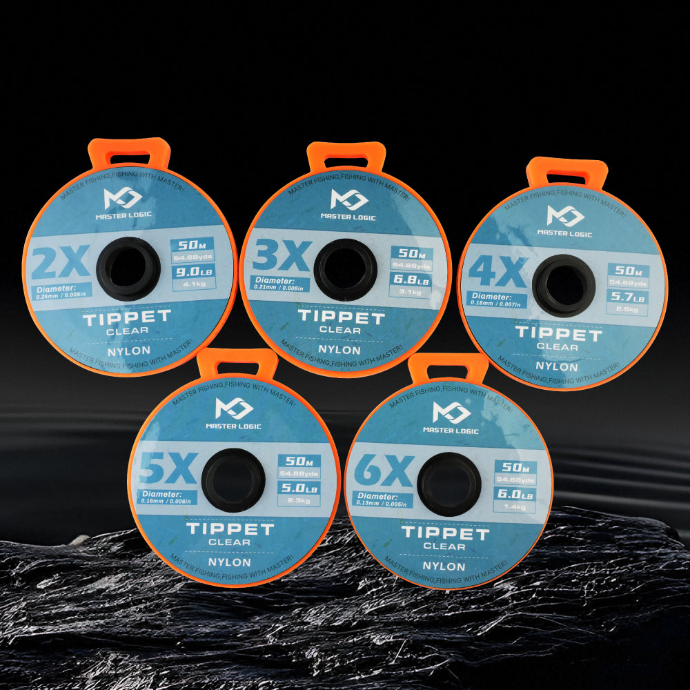 MASTER LOGIC Nylon Fly Fishing Tippet Line, 2X‑6X Set 50M Clear Monofilament Leader for Trout Freshwater Fly Fishing