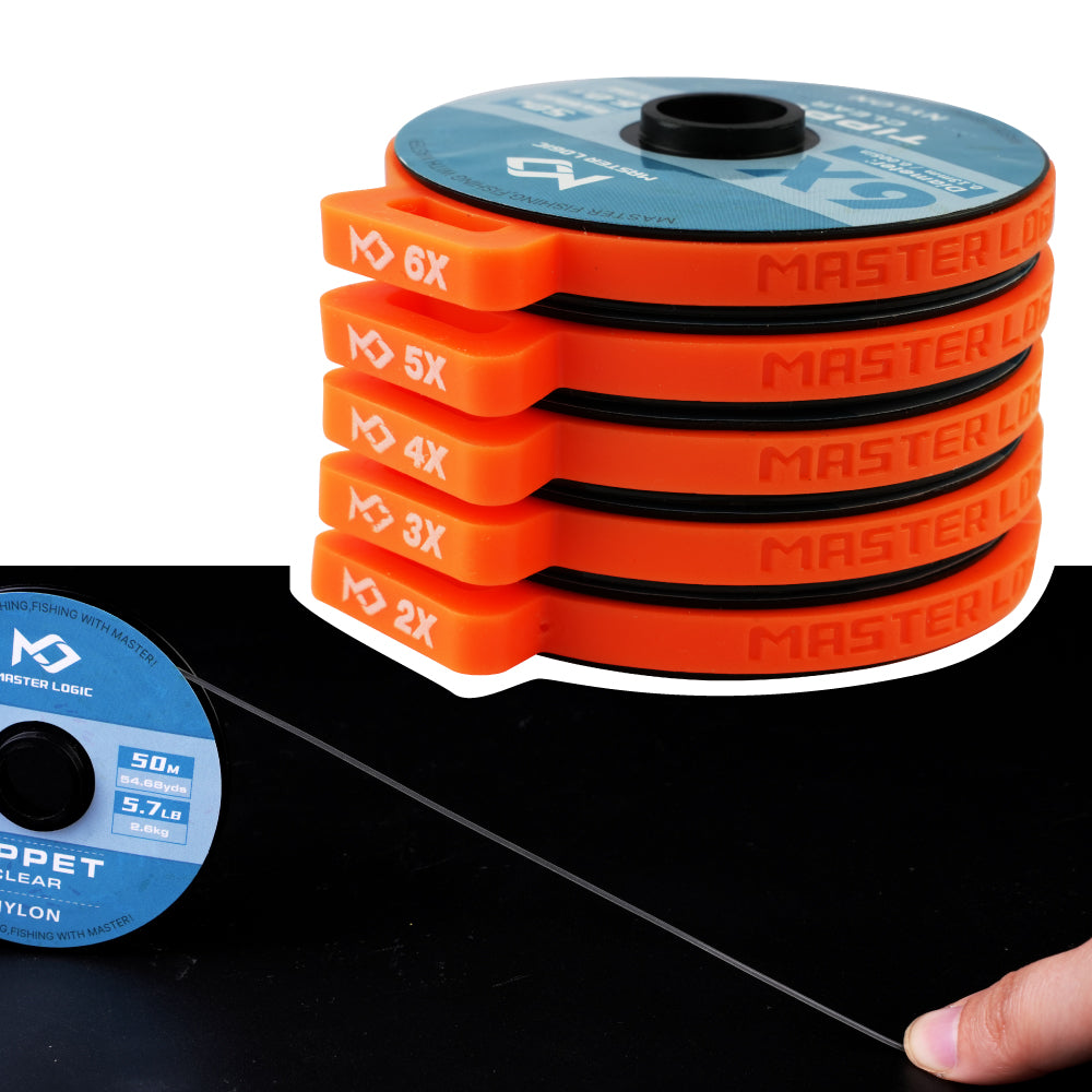 MASTER LOGIC Nylon Fly Fishing Tippet Line, 2X‑6X Set 50M Clear Monofilament Leader for Trout Freshwater Fly Fishing