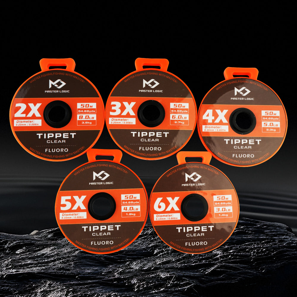 MASTER LOGIC Fluorocarbon Tippet Line, 2X‑6X Set 30M / 50M Clear Fly Fishing Leader, High Abrasion Low Visibility Fluoro Tippet for Trout Fly Fishing