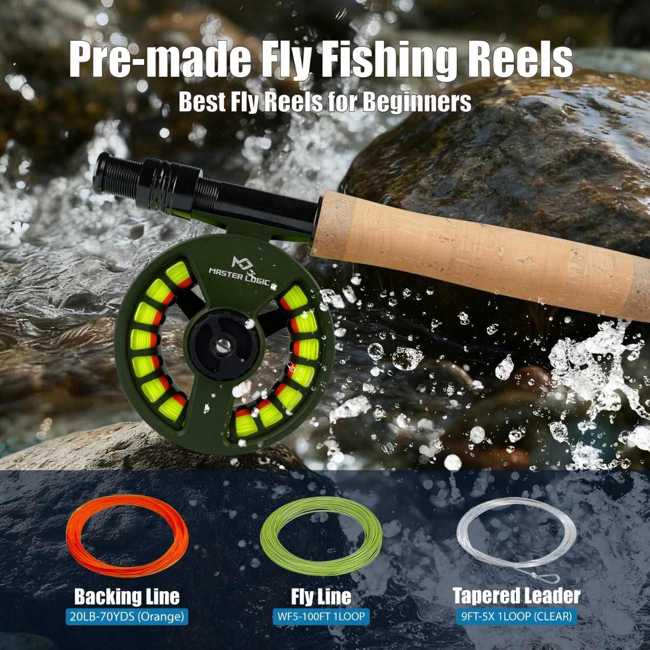Master Logic 5/6WT Pre‑Spooled Fly Fishing Reel, Large‑Arbor Fly Reel with Pre‑Loaded Fly Line for Freshwater Trout Fishing