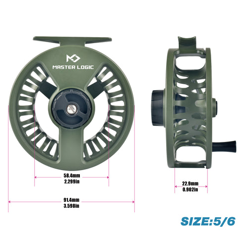 Master Logic 5/6WT Fly Fishing Reel, Large‑Arbor Lightweight Fly Reel Left Right Hand Interchangeable for Freshwater Trout Fishing