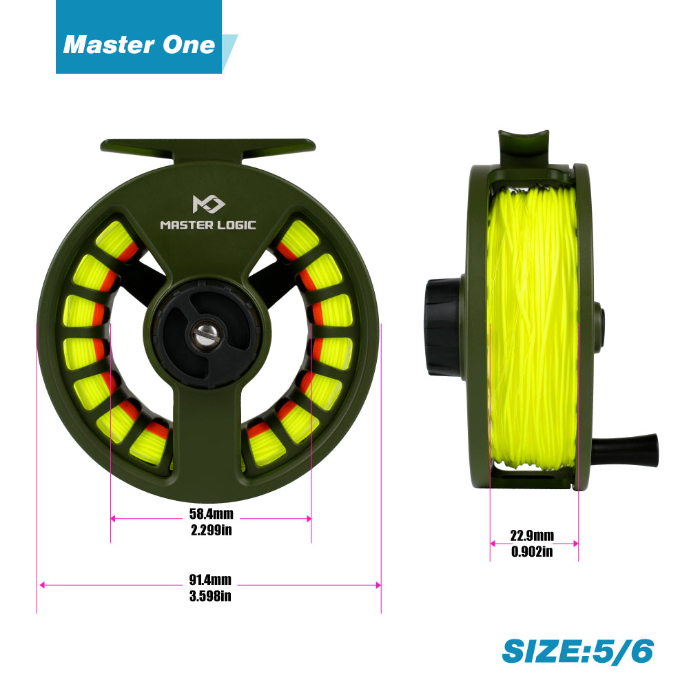 Master Logic 5/6WT Pre‑Spooled Fly Fishing Reel, Large‑Arbor Fly Reel with Pre‑Loaded Fly Line for Freshwater Trout Fishing