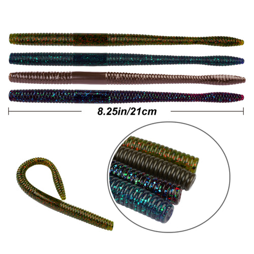 Master Logic 16PCs 21cm Elastic Noodle Worm Soft Lures, Salt Scent Infused Realistic Wriggling Artificial Earthworm Bait for Bass Trout Freshwater Fishing